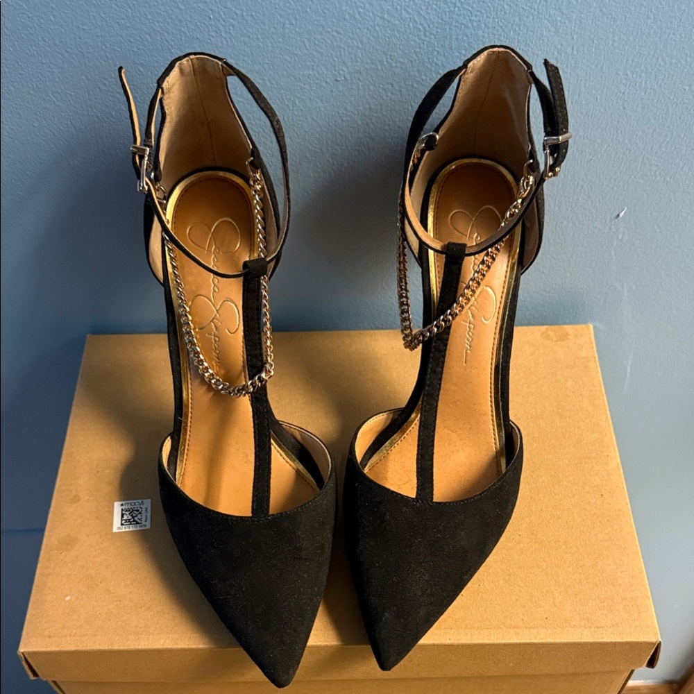 Jessica Simpson Black Chain Strap Heels
